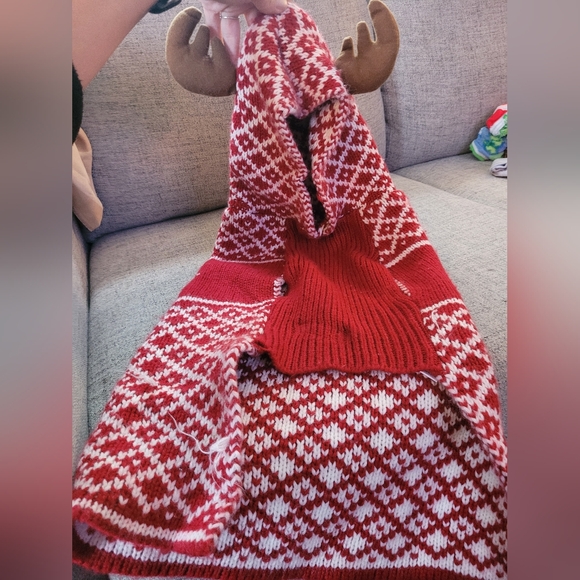 Christmas Dog Sweater with antlers. Size Large. - Picture 6 of 7
